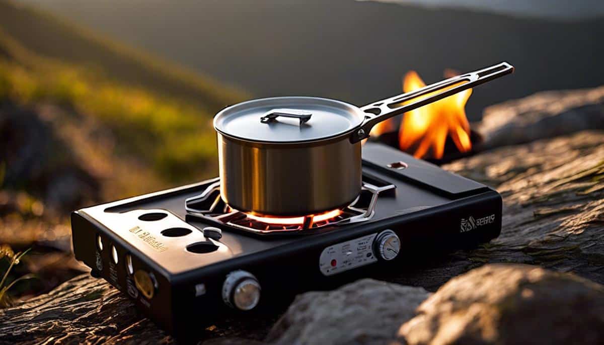 A portable camping stove, perfect for backpacking adventures.