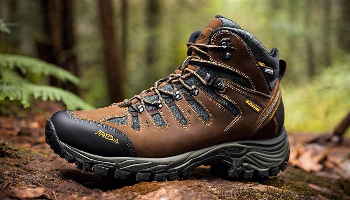 Image of a hiking boot with great traction, durability, ankle support, proper fit, water resistance, and cushioning for technical trails