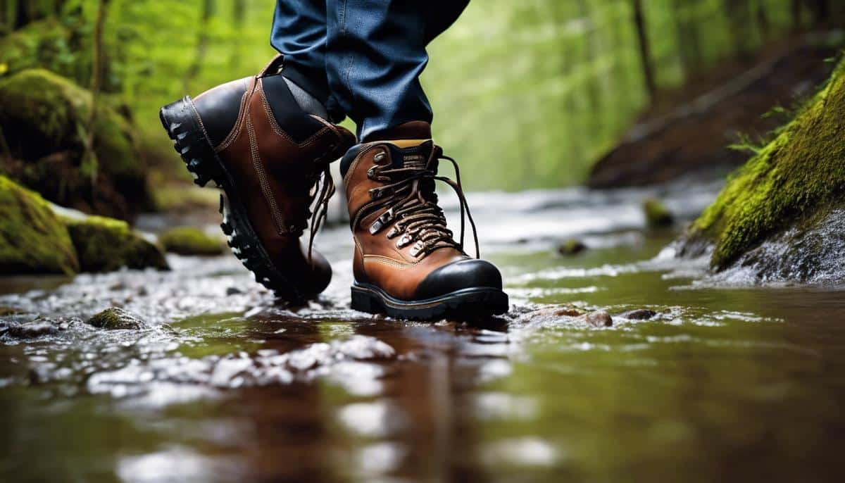 Image of hiking boots on a wet trail