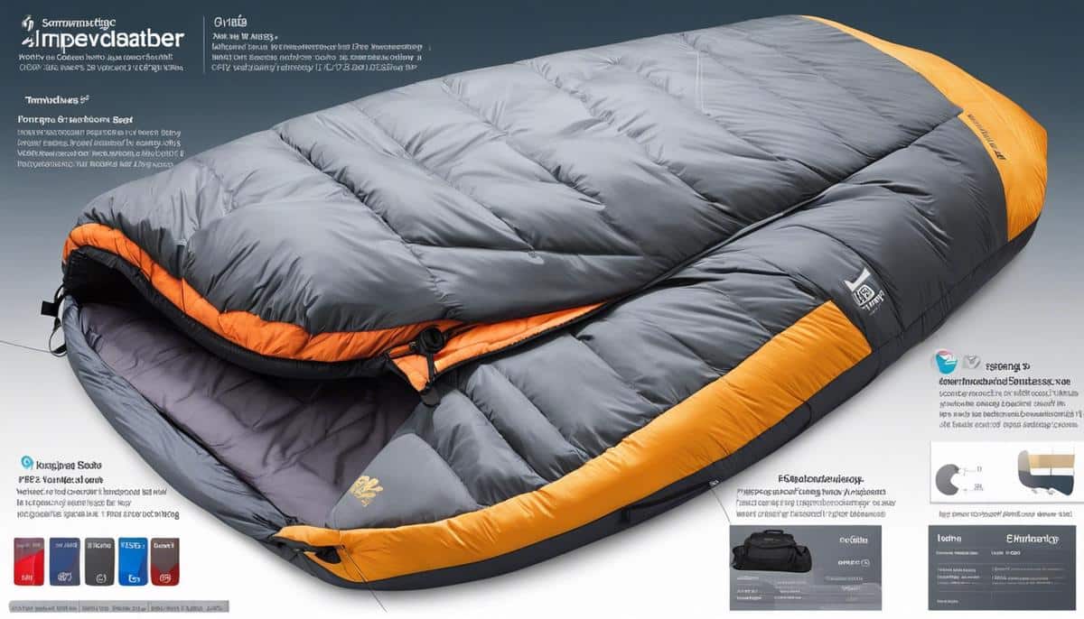 Illustration of a sleeping bag with temperature ratings, representing the information discussed in the text, for visually impaired individuals.